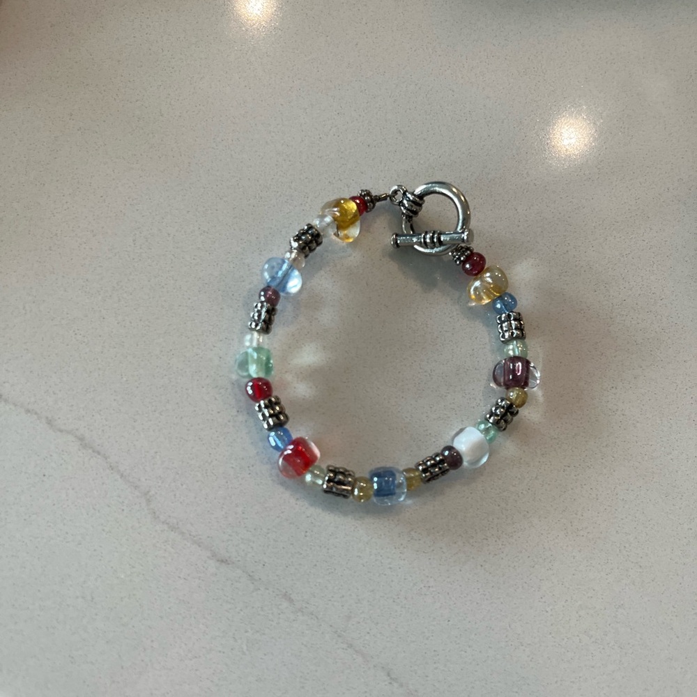 Artisan Multicolor Glass Beaded Bracelet Silver Toggle Clasp - Picture 6 of 6